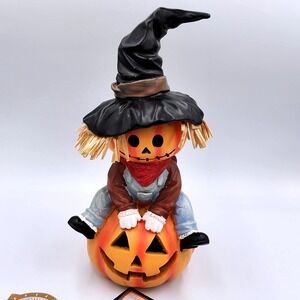 Halloween Scarecrow Pumpkin Jack-O-Lantern LED Lighted Figurine‎ Witch Hat 12"
